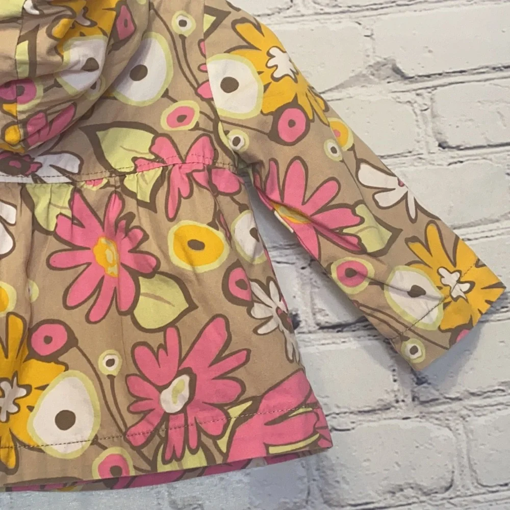 Genuine Kids By OshKosh Tan Pink Flower Lightweight Hooded Jacket Size 18 Months